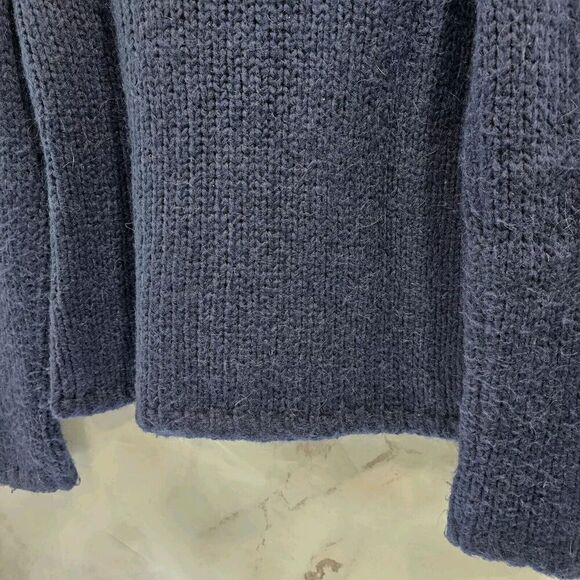 LL Bean Sweater Womens Medium Blue Cream Mohair Wool Cable Knit Roll Neck Twist - Picture 7 of 9